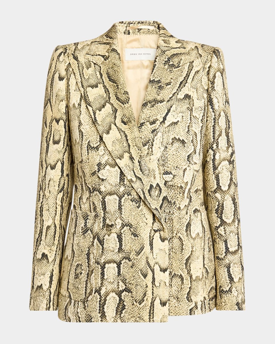 Snakeskin-Print Double-Breasted Blazer